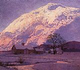 Winter Canvas Paintings - Mountain Farm at Winter